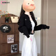 DXOT短款黑色毛衣開(kāi)衫外套女早秋季2025新款薄款小個(gè)子外搭針織衫上衣 黑色版 M 45-55kg