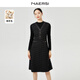 娜爾思（NAERSI）【綿羊毛】氣質(zhì)通勤黑色連衣裙女冬裝新款長(cháng)裙 黑色 XL