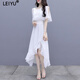 蕾遇LEIYU法式連衣裙女潮牌女裝夏季新款韓版時(shí)尚氣質(zhì)松緊腰圓領(lǐng)不規 白色  S