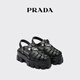 PRADA/普拉達【七夕禮物】女士金屬徽標飾Monolith厚底涼鞋 黑色 38