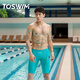 TOSWIM拓勝專業(yè)泳褲男五分及膝溫泉游泳沙灘褲防尷尬可下水 綠岸藍(lán)光2XL