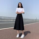 詩蘭倫薩（SHILANLUNSA）半身裙女高腰傘裙2024年夏季新款女裝西裝裙中長款A字裙裙子長裙 黑色 M 建議95-110斤