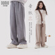 多妙屋女童褲子春秋兒童運(yùn)動(dòng)褲休閑時(shí)尚直筒大童闊腿褲W9001花灰色160