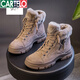 卡帝樂鱷魚（CARTELO）真皮雪地靴女冬季2025年新款保暖短靴厚底百搭加絨加厚棉鞋馬丁靴 駝色 37