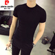 皮爾卡丹（pierre cardin）短袖t恤男夏季緊身體恤韓版潮流半袖純色上衣痞帥打底衫健身衣服 黑色 XL