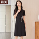 晨芙短袖西裝連衣裙女夏季新款職業(yè)裝氣質(zhì)經(jīng)理工裝裙美容珠寶店工作服 黑色 M 建議90-100斤