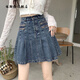 佐緋絡(luò )2023年高腰百褶半身裙女設計感小眾牛仔短裙a字裙夏 藍色 S _80-98