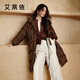 艾萊依羽絨服女長(cháng)款加厚簡(jiǎn)約通勤連帽保暖冬外套 黑巧棕M