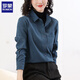 羅蒙（ROMON）磨毛燈芯絨長(cháng)袖襯衫女士春秋冬新款復古氣質(zhì)寬松休閑疊穿襯衣外套 霧藍 M 【85-100斤】