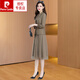 皮爾卡丹（pierre cardin）高端氣質(zhì)強大氣場小西裝連衣裙兩件裝裝女初秋洋氣質(zhì)高貴夫人母親 咖啡色(兩件裝) 2XL 【適合126-135斤】