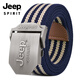 JEEP SPIRIT 1941 ESTD吉普皮帶男士中青年帆布腰帶自動(dòng)扣無(wú)牙韓版休閑時(shí)尚耐穿品牌褲帶 藍(lán)條紋 均碼-（2尺1-3尺2腰圍）