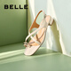 百麗（Belle）方頭一字帶涼鞋女商場同交叉帶套趾涼鞋A9Q1DBL4 米白 37 (235mm)