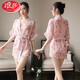浪莎（LangSha）冰絲純欲性感睡衣女透明情趣制服內(nèi)衣后媽包臀裙夫妻調(diào)情約會戰(zhàn)袍 粉色浪漫戰(zhàn)袍 均碼 80-135斤
