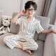 童話(huà)課堂（TONGHUAKETANG）3-16歲男童睡衣夏季薄款中大兒童冰絲家居服夏天小孩短袖長(cháng)褲套裝 白條紋款 160 建議身高145-155厘米左右