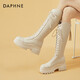 達芙妮長(cháng)筒靴女高筒顯高顯瘦厚底百搭潮款內增高騎士靴馬丁靴瘦瘦靴4622607092 米色（單里） 38