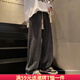 錫元松緊腰牛仔褲男美式高街復古煙灰色拖地寬松直筒闊腿垂墜感褲子 灰色 L