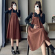 苒琦媽咪孕婦裝秋冬2025新款套裝時(shí)尚毛衣背帶裙秋裝小個(gè)子連衣裙寬松春秋 黑色毛衣+駝色背帶裙（兩件套） M