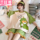 蘭憐睡衣女夏季短袖韓版學(xué)生可愛(ài)薄款大碼寬松甜美休閑兩件套裝家居服 雙短綠色恐龍 2XL 建議125-140斤