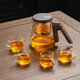 頂壺（DESKPOT）無桿玻璃內(nèi)膽飄逸杯磁吸泡茶壺茶水分離懶人泡茶神器耐高溫沖茶壺 磁吸滑動泡茶壺【500ml】+4杯
