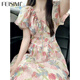 FEISIMI輕奢品牌2025夏季連衣裙女士新款女裝衣服遮肚夏天氣質(zhì)女神范裙子 圖片色 L