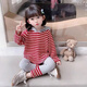 兒童秋裝童裝 衛衣適合3-10歲女童衛衣春秋裝中大童2022新款長(cháng)袖T恤兒童韓版寬松上衣圓領(lǐng)條紋 紅色條紋【衣服+褲子兩件套】 130碼建議身高120cm