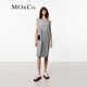 MO&Co.連衣裙春夏法式航海印花含亞麻棉紗寬肩立裁中花灰色摩安珂 中花灰色 XS 155