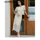 紅袖蕾絲半身裙夏季2024新款女裝 后開(kāi)叉優(yōu)雅輕熟氣質(zhì)顯瘦百搭中長(cháng)裙 淺米3005 XL