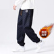 MR—90官方潮牌休閑褲男女同款格子休閑長(cháng)褲束腳小腳秋冬加絨保暖褲子 51018藍色加絨 3XL（建議170-185斤）
