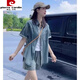 皮爾卡丹（pierre cardin）2024夏裝新款歐貨時(shí)尚顯瘦遮肉職業(yè)小香風(fēng)牛仔短褲休閑兩件套裝女 牛仔套裝 XL 【130-145】斤