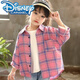 迪士尼（Disney）洋氣百搭新款女童襯衫春秋新款洋氣韓版中大童小女孩時髦開衫格子 粉紅色格子襯衣 150 建議140-150厘米身高