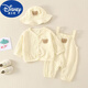 迪士尼（Disney）類嬰兒外出服超萌開衫背帶褲套裝嬰兒棉紗布連體衣夏季外穿 三件套小熊開衫+吊帶+帽子【米黃 80【7-11個月】