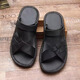西域駱駝（VANCAMEL）2023休閑真皮涼鞋男牛筋底防滑男士拖鞋沙灘鞋夏季露趾涼拖鞋兩用 黑色 40