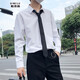 勤思路白襯衫男加絨長袖學(xué)生班服港風(fēng)潮流襯衣商務(wù)修身免燙職業(yè)正裝上衣 白色【常規(guī)款】+領(lǐng)帶 3XL 【150斤內(nèi)】