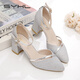 歌班婭 銀色單鞋女中跟2025新款包頭涼鞋女粗跟夏季一字扣春季伴娘高跟 銀色【5厘米】 40