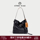 CYWE2024新款小眾牛皮水桶hobo包大容量真皮手提單肩包通勤流浪托特包 牛皮黑色