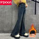 FIXXA女童喇叭褲加絨2025冬季新款洋氣兒童牛仔褲大童女孩加厚褲子秋冬 灰藍色 150 cm