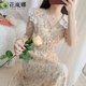 花嵐娜綠色小清新碎花雪紡連衣裙女2025新款夏季娃娃領(lǐng)氣質(zhì)收腰顯瘦裙子 油畫米黃雪紡【】 L 【建議105-120斤】