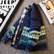 JEEP SPIRIT 日系復(fù)古拼接菱格V領(lǐng)開衫毛衣男寬松痞帥潮流休閑針織衫外套 藍(lán)色 2XL