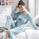 韓彩韓彩睡衣女春秋季純棉38婦女節禮物家居服套裝 灰蘭 XL 