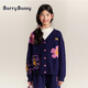 BARRY BANNY女童裝秋裝6-14歲少女套裝休閑外套褲子兒童裙子花朵撞色開衫寬松 普魯士藍上衣 120-130cm(46-56斤)