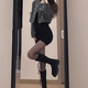 西兒辣妹純欲連衣裙女內(nèi)搭V領(lǐng)性感御姐蹦迪長袖春夏包臀緊身裙子 黑色褶皺加絨包臀短裙M75-100斤