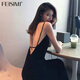 菲思蜜（Feisimi）2025年后媽裙子法式性感吊帶連衣裙女夏季三亞海邊度假風(fēng)女裝衣服 黑色（棉版） M