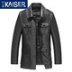 凱撒（KAISER）品牌真皮風(fēng)衣男2024冬季小牛皮獵裝風(fēng)衣翻領(lǐng)政商款爸爸裝廳局風(fēng)衣 黑色 2XL (180) (適合135-150斤)