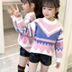 喜茸3-12歲小孩子穿的女童毛衣2021新款秋冬加厚套頭打底針織衫中大兒童毛衣女孩 藍粉色 150
