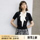 顏域系帶假兩件針織衫女士2024新款夏裝法式復(fù)古氣質(zhì)黑色短袖上衣 黑色 L