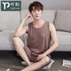 葉盼（yepan）睡衣男士夏季莫代爾背心男無(wú)袖短褲薄款夏天可外穿大碼家居服套裝 19514-咖啡 3XL (185) ：建議180-200斤穿著(zhù)