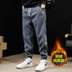 古先森雪尼爾休閑褲男秋冬季束腳褲男士寬松燈芯絨男褲哈倫褲大碼長(cháng)褲子 深灰色加絨 M 【110-130斤】