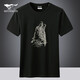 七匹狼Q七匹狼短袖T恤男夏季休閑潮流男上衣狼頭印花體恤 黑色 175/52A/XL