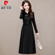 皮爾卡丹高端加厚襯衫長(cháng)袖連衣裙女2023新款秋冬媽收腰顯瘦氣質(zhì)打底裙子 黑色 XL (建議111-120斤)