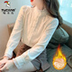 啄木鳥秋冬洋氣襯衣加厚蕾絲打底衫女裝2025年新款內(nèi)搭上衣時尚加絨襯衫 米白色加絨 XL